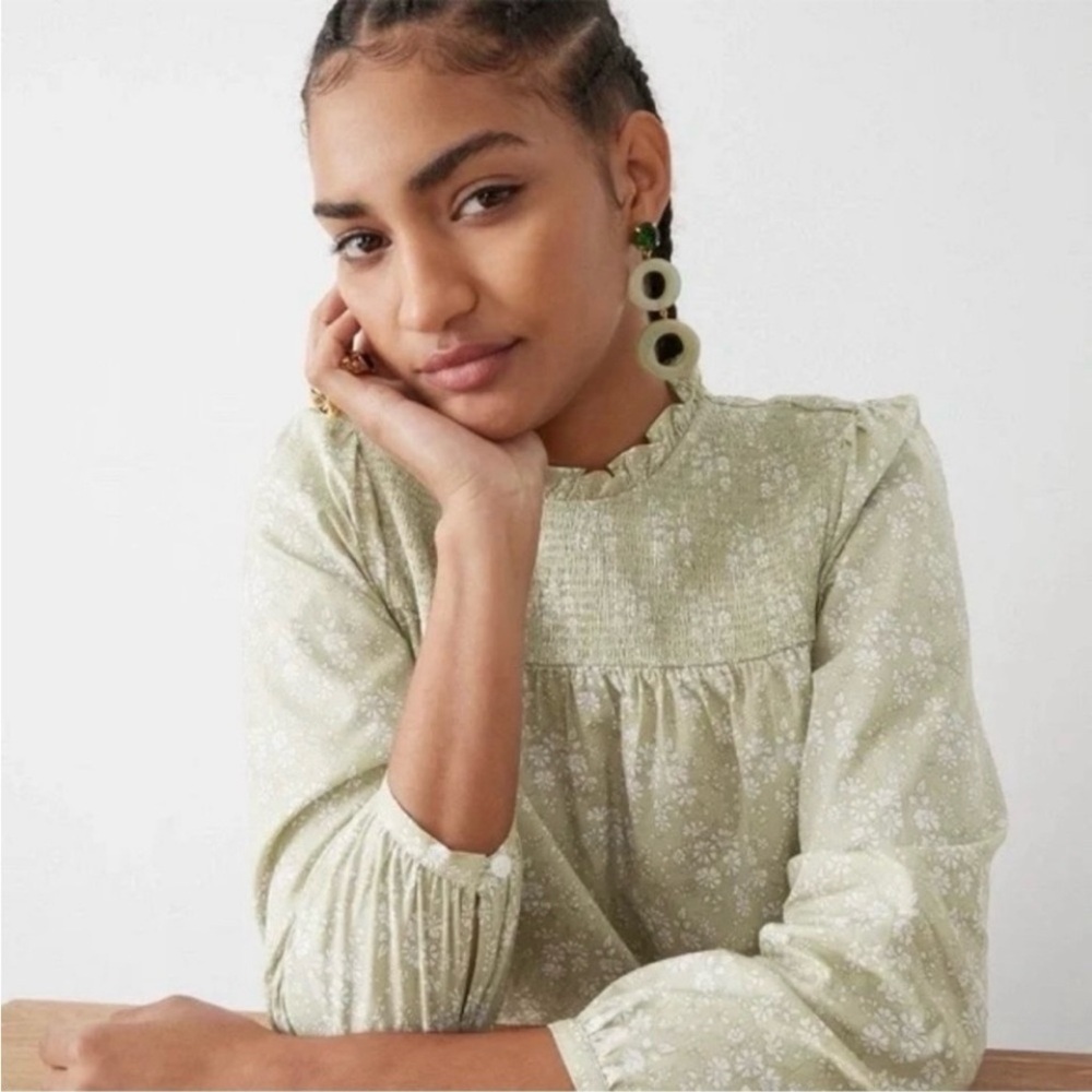 J. Crew Liberty Capel Floral Smocked Button Blouse Organic Cotton Top M Org.$89